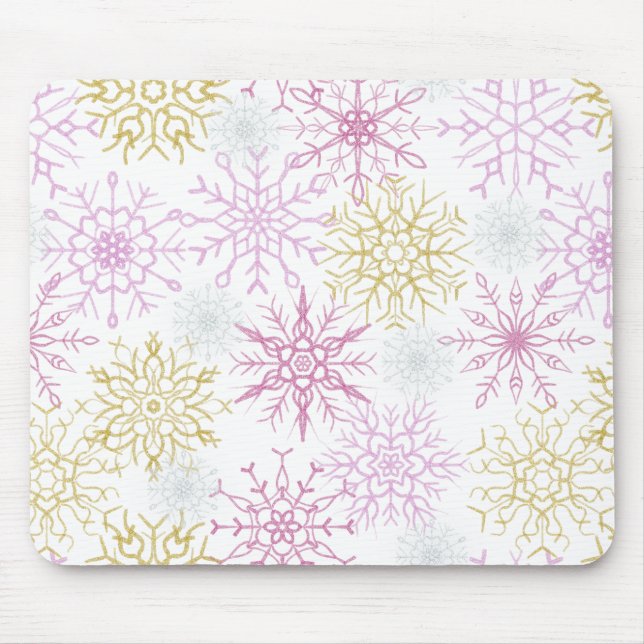 Sparkling Pink Snowflakes Mouse Pad (Front)