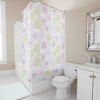 Sparkling Pink Snowflakes Shower Curtain