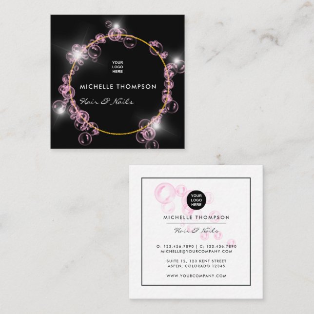  Sparkling Pink Soap Bubble Beauty Salon Square Business Card (Front/Back)