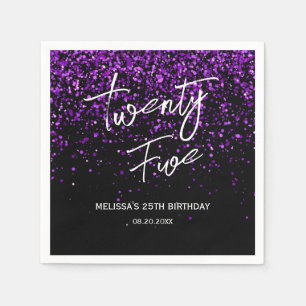 Sparkling Purple Glitter Black Any Age Birthday Napkin