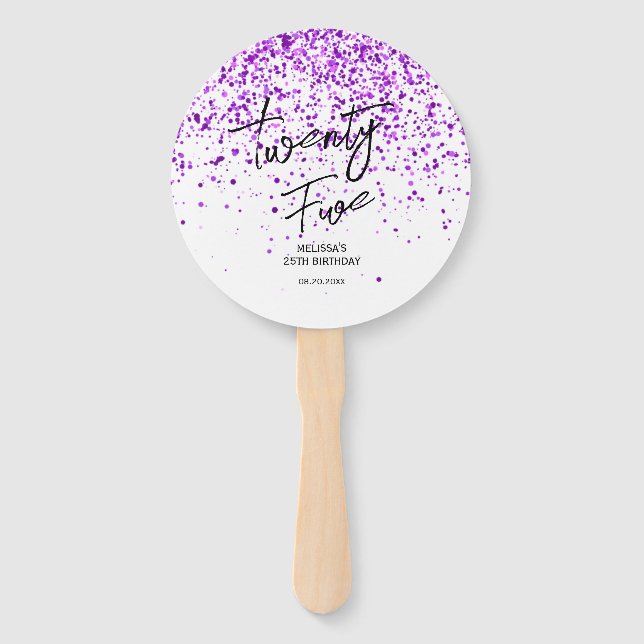 Sparkling Purple Glitter White Any Age Birthday Hand Fan (Front)