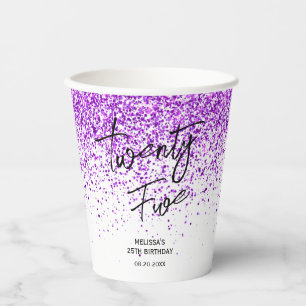 Sparkling Purple Glitter White Any Age Birthday Paper Cups