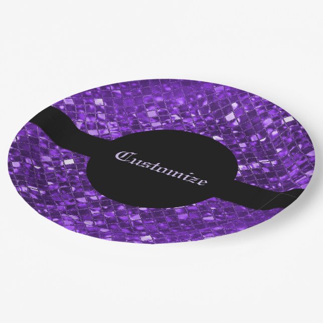 Sparkling Purple Mosaic Pattern Paper Plates (Angled)