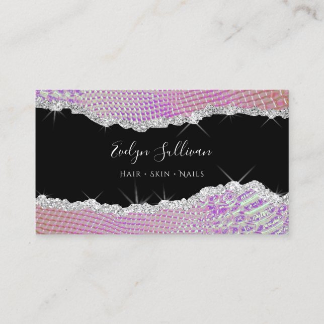 sparkling purple orange leather business card (Front)