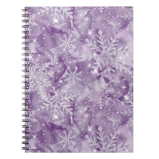 Sparkling Purple Snowflake Pattern Notebook (Front)