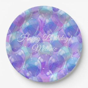 Sparkling Purple Teal Blue Birthday Party Balloons Paper Plate