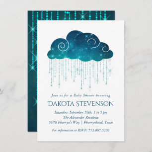 Sparkling Rain   Turquoise and White Baby Shower Invitation