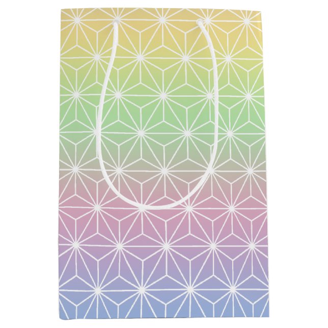 Sparkling Rainbow Asanoha Geometric Pattern Medium Gift Bag (Front)