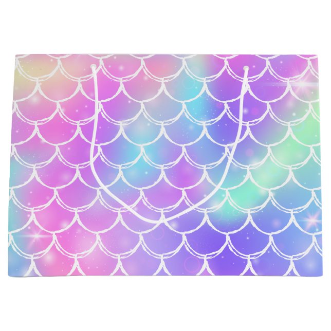 Sparkling Rainbow Mermaid Scales Large Gift Bag (Front)