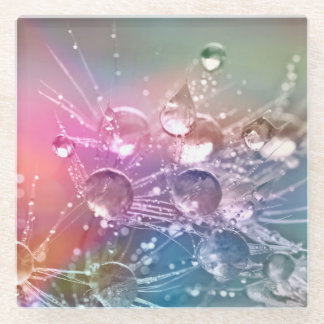 Sparkling Rainbow Water Drops Glass Coaster