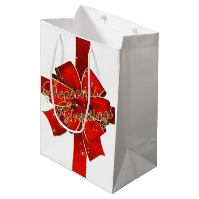 Sparkling Red Bow Season's Greetings Gift Bag (Front Angled)