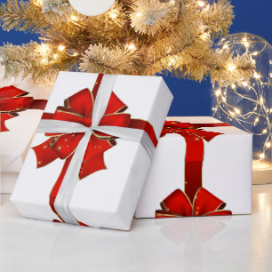 Sparkling Red Bow Seasons Greetings Wrapping Paper