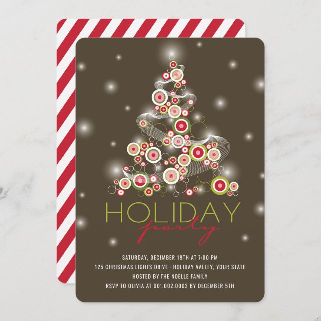 Sparkling Red Christmas Tree Holiday Party Invite (Front/Back)