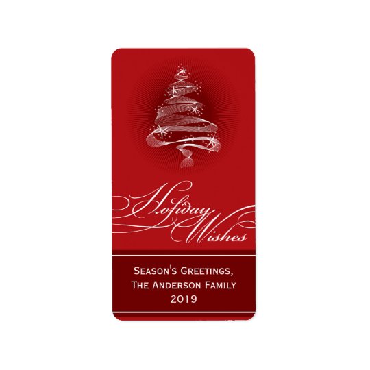 Sparkling Red Christmas Tree Swirls Holiday Gift T Address Label