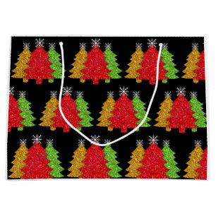 Sparkling red gold green Christmas tree snowflake Large Gift Bag