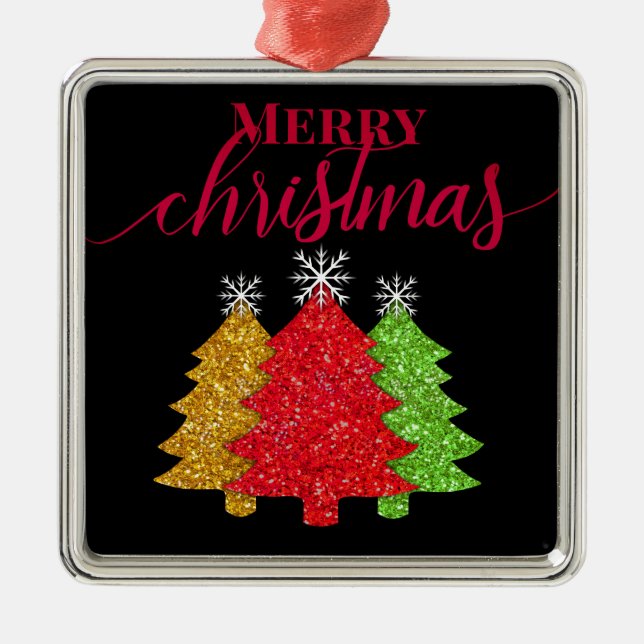 Sparkling red gold green Christmas tree snowflake Metal Ornament (Front)