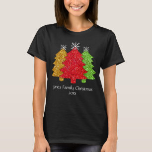 Sparkling red gold green Christmas tree snowflake T-Shirt
