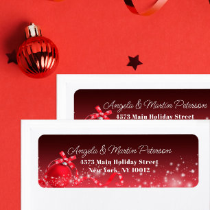 Sparkling Red Ornament Traditional Christmas Return Address Label