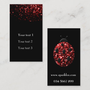 Sparkling red sparkles Ladybird Ladybug Black Business Card