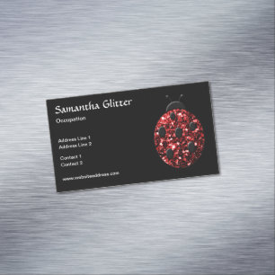 Sparkling red sparkles Ladybird Ladybug Black Magnetic Business Card