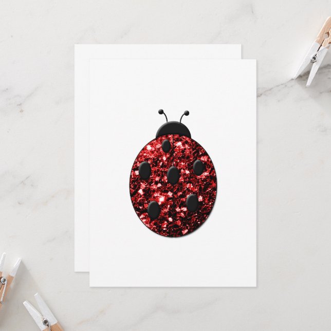 Sparkling red sparkles Ladybird Ladybug Invitation (Front/Back In Situ)