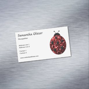 Sparkling red sparkles Ladybird Ladybug white Magnetic Business Card