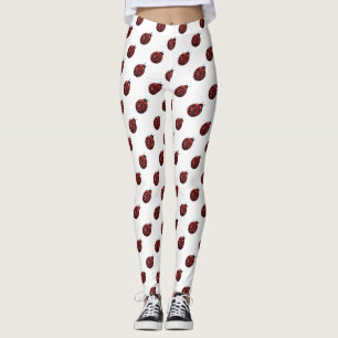 Sparkling red sparkles Ladybug pattern on white Leggings