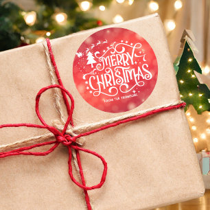 Sparkling Red Star Merry Christmas Classic Round Sticker