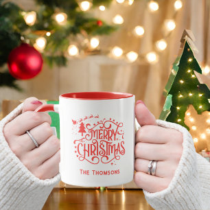 Sparkling Red Star Merry Christmas Mug
