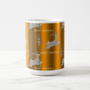 Sparkling Reindeer on Gold Christmas Coffee Mug