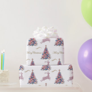 Sparkling Reindeer Pastel Pink Christmas Wrapping Paper