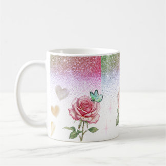 Sparkling Rose and Butterfly Coffee Mug