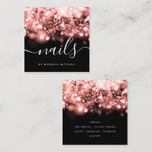 Sparkling Rose Gold Lights Nails Technician Square Business Card