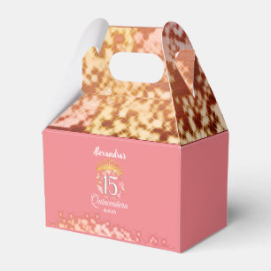 Sparkling Rose Gold Quinceañera Princess Spanish Favour Box