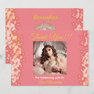 Sparkling Rose Gold Quinceañera Princess Spanish Thank You Card