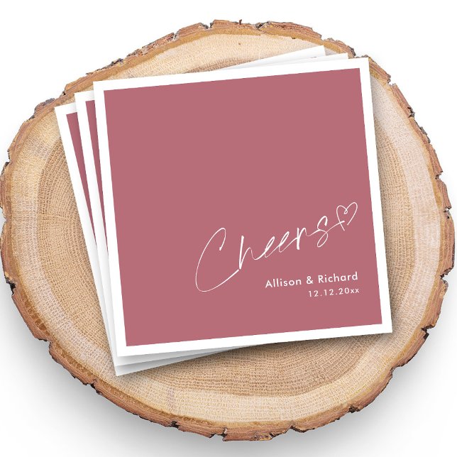 Sparkling Rose Gold! White Cheers & Heart Wedding Napkin (Cheers Rose Gold Wedding Napkins - Customizable )