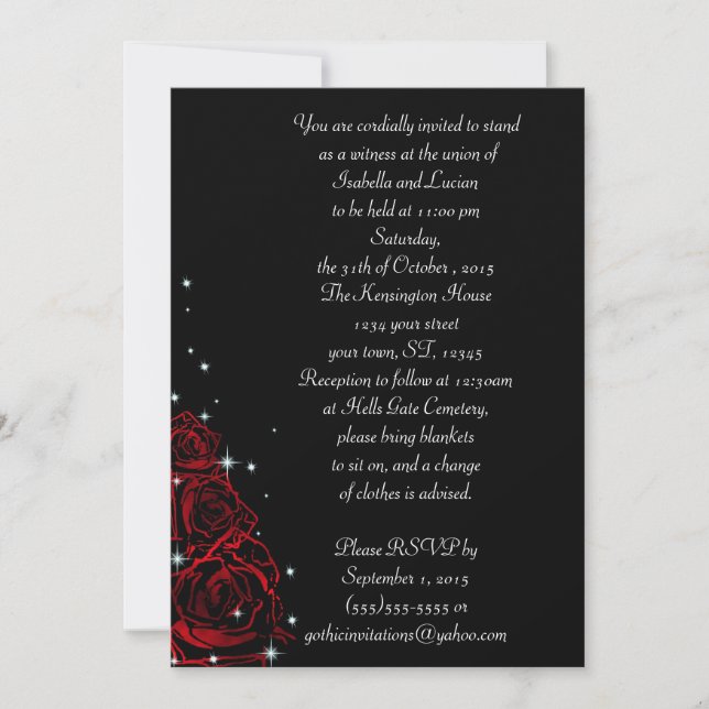 Sparkling Roses Modern Goth Wedding Invitation (Front)