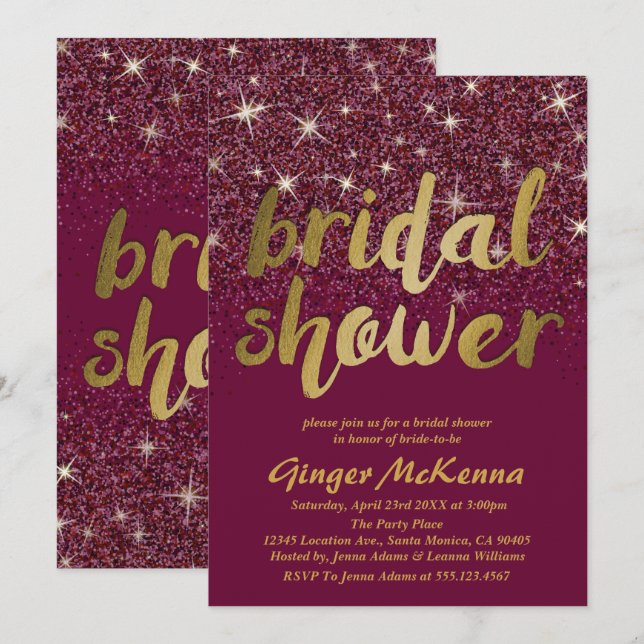 Sparkling Ruby Bridal Shower Invitations (Front/Back)