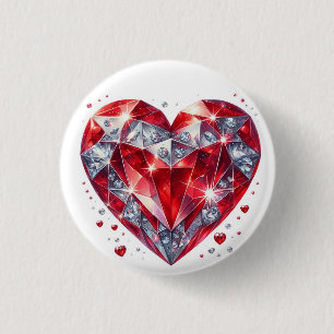 Sparkling Ruby Heart Button Badge – Romantic Red C