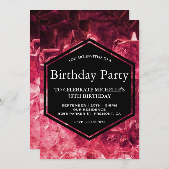 Sparkling Ruby Red Gemstone Birthday Party Invitation (Front/Back)