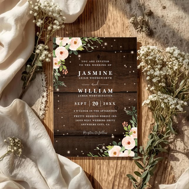 Sparkling Rustic Floral Country QR Code Wedding Invitation (Creator Uploaded)