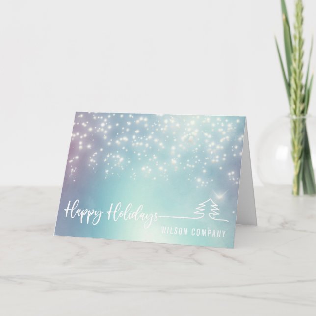 Sparkling script Happy holidays  corporate  Holiday Card (Front)