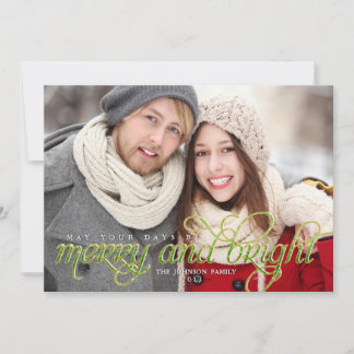 Sparkling Script Merry and Bright Holiday Card