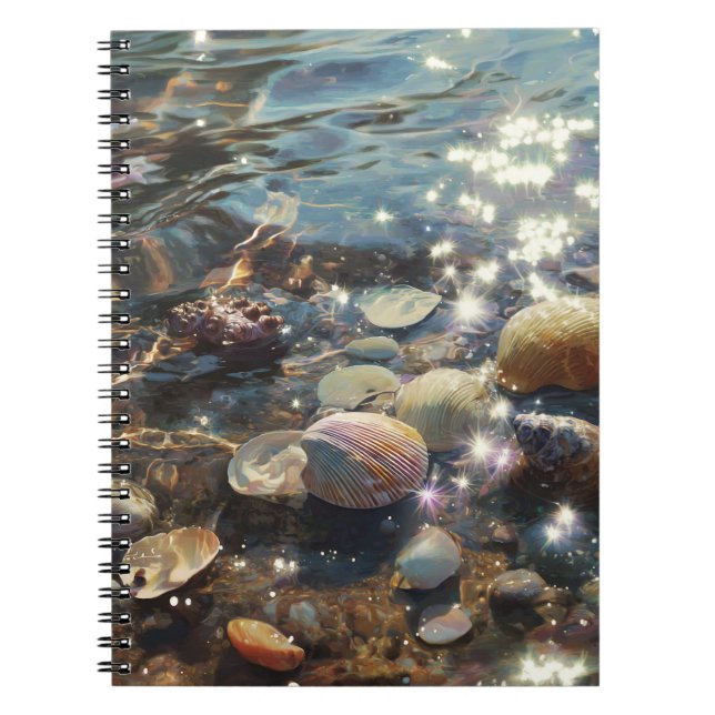 Sparkling Seashells Ocean Shore Notebook (Front)