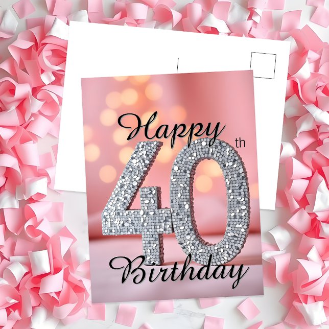 Sparkling Silver and Bokeh Lights 40th Birthday Postcard (Creator Uploaded)
