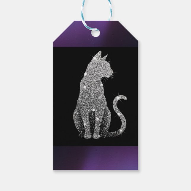 Sparkling Silver Cat Gift Tags (Front)