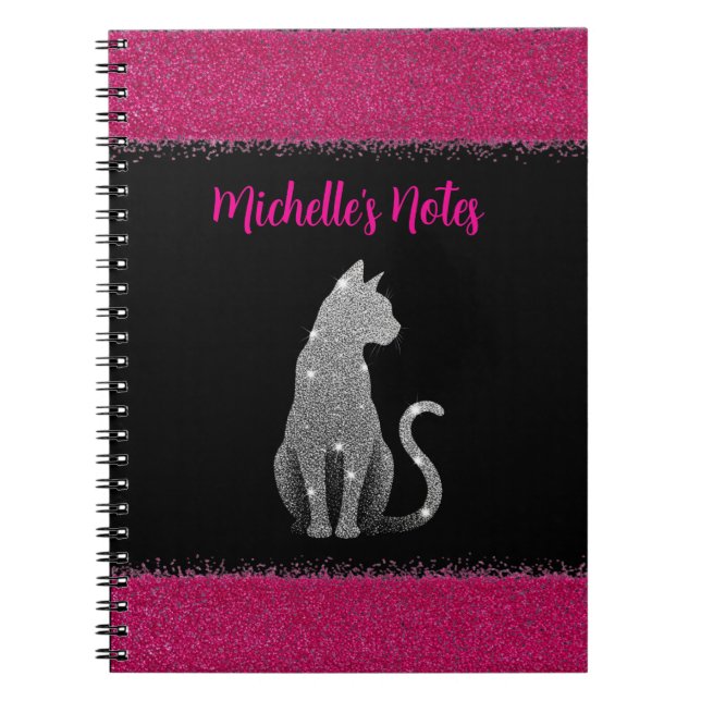 Sparkling Silver Cat Notebook (Front)