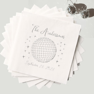 Sparkling Silver Disco Ball Personalised Wedding Foil Napkins