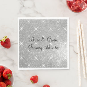 Sparkling silver glitter glitzy gala theme wedding napkin