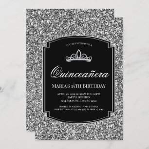 Sparkling Silver Glitter Quinceañera Invitations